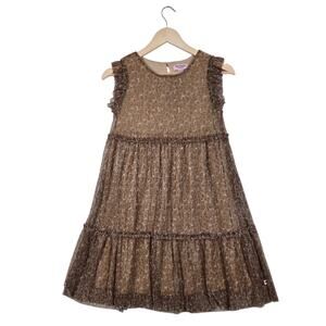 Juicy Couture Dress Girls sz L (12-14) Gold Animal Print Tiered Ruffle Sparkly